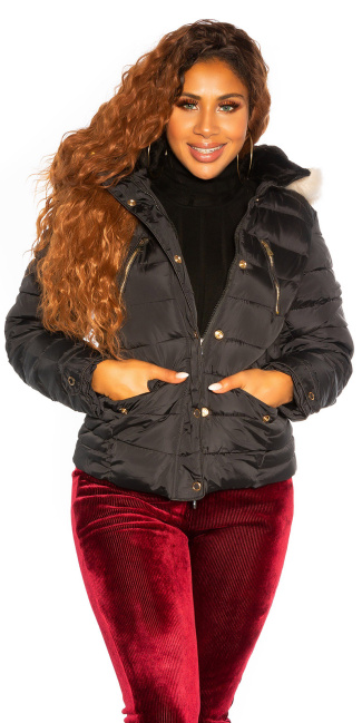 Trendy Winter Jacket with Hood Black